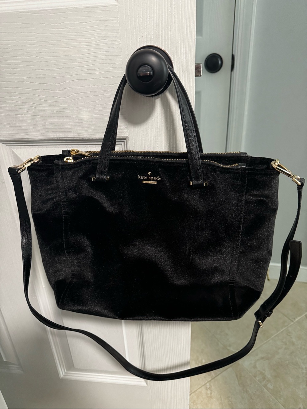 kate spade Black Velvet Tote with Detachable Strap